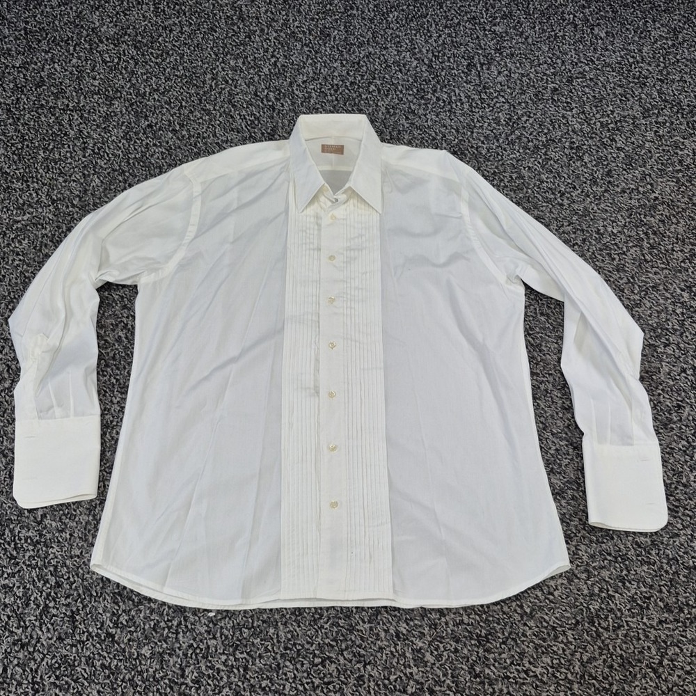 Gitman Bros Gold Tuxedo Dress Shirt French Cuff Pleated White 17x34 USA Made